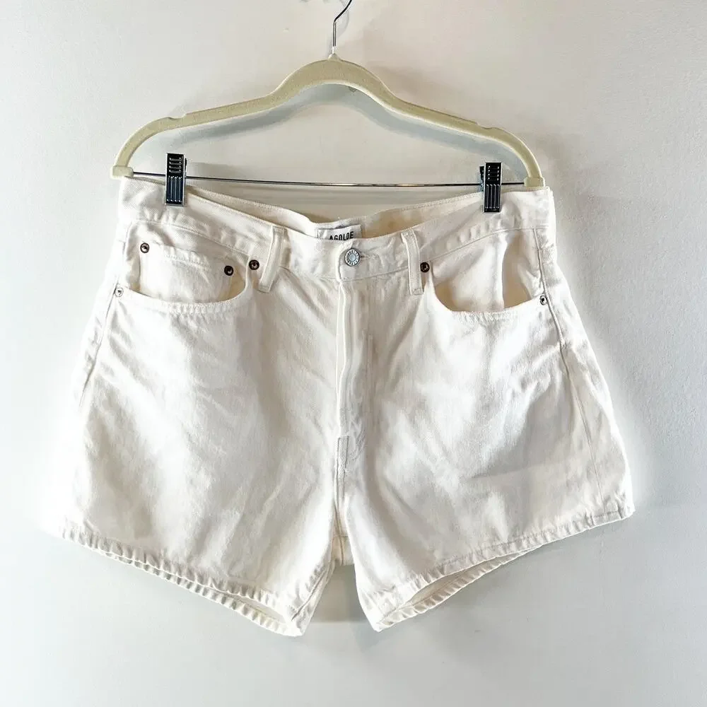 AGOLDE Parker Long High Rise Denim Jean Shorts White 31 / 12